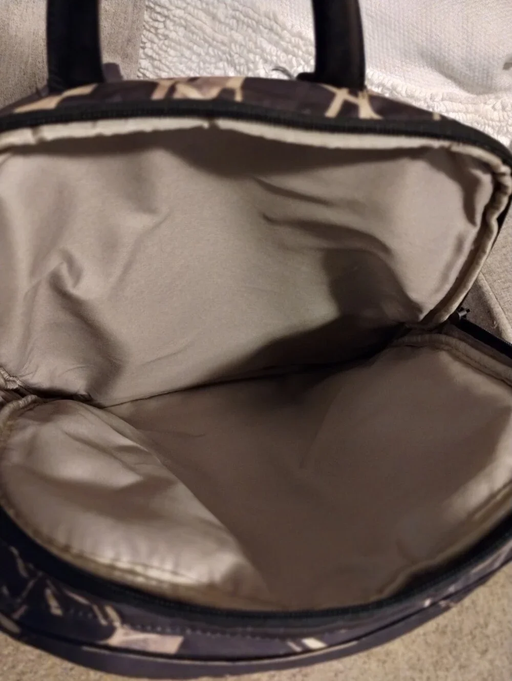 TUMI Printed Nylon Backpack Purple Beige Abstract Multi-Pocket Travel Bag